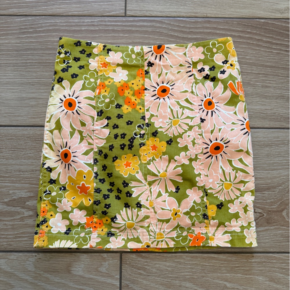 Free People Floral Pencil Skirt in Green and Pink